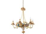 Casa Padrino Lampadario Barocco Multicolore / Oro Ø 68 X H. 76 Cm - Magnifico Lampadario Da Salotto In Stile Barocco - Nobile E Magnifico - Qualità Lussuosa - Italy