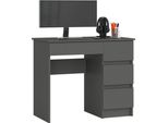 Scrivania Compatta Biurko A-7 Clp In Grigio Grafite Con 4 Cassetti Per Giovani E Studenti
