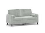 Divano A 2 Posti Con Cuscini Decorativi In Velluto Grigio Chiaro 140 Cm