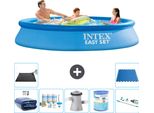 Piscina Gonfiabile Rotonda Intex Easy Set - 305 X 61 Cm - Blu - Include Tenda Da Sole - Pacchetto Manutenzione - Pompa Filtro Per Piscina - Filtro - Aspirapolvere - Tappetino Solare