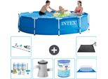 Piscina Intex Con Struttura Rotonda - 305 X 76 Cm - Blu - Pacchetto Manutenzione Incluso - Pompa Filtro Per Piscina - Filtro - Copertura Del Terreno - Aspirapolvere - Tappeto Solare