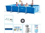 Piscina Intex Con Struttura Rettangolare - 450 X 220 X 84 Cm - Blu - Include Copertura - Pacchetto Manutenzione - Pompa Filtro Per Piscina - Filtro - Aspirafango