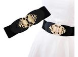 Cintura Elastica Da Donna Con Fibbia Dorata, Nera, Larghezza 7 Cm, Lunghezza 62-68 Cm