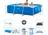 Piscina Intex Con Struttura Rettangolare - 220 X 150 X 60 Cm - Blu - Include Tenda Da Sole - Pacchetto Manutenzione - Pompa Filtro Per Piscina - Filtro - Telo Di Fondo - Aspirapolvere