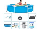 Piscina Intex Con Struttura Rotonda - 244 X 51 Cm - Blu - Include Copertura - Pacchetto Di Manutenzione - Pompa Filtro Per Piscina - Filtro - Kit Di Pulizia - Tappeto Solare