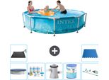 Piscina Intex Con Struttura Rotonda - 305 X 76 Cm - Pressione Dell'acqua - Copertura Inclusa - Pacchetto Di Manutenzione - Pompa Filtro Per Piscina - Filtro - Aspirapolvere - Tappeto Solare