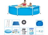 Piscina Intex Con Struttura Rotonda - 244 X 51 Cm - Blu - Include Tenda Da Sole - Pacchetto Manutenzione - Pompa Filtro Per Piscina - Filtro - Kit Pulizia - Scaletta