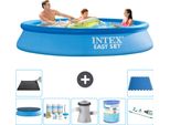 Piscina Gonfiabile Rotonda Intex Easy Set - 305 X 61 Cm - Blu - Include Copertura - Pacchetto Di Manutenzione - Pompa Filtro Per Piscina - Filtro - Aspirapolvere - Tappetino Solare
