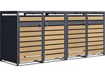 Axi Lucas Copribidone Spazzatura In Metallo Grigio/Aspetto Legno - Copri Bidone Spazzatura 4 Contenitore - Max. 240L - Copribidone Spazzatura Esterno Con Eccellente Ventilazione