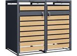 Axi Lucas Copribidone Spazzatura In Metallo Grigio/Aspetto Legno - Copri Bidone Spazzatura 2 Contenitore - Max. 240L - Copribidone Spazzatura Esterno Con Eccellente Ventilazione