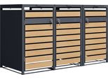 Axi Lucas Copribidone Spazzatura In Metallo Grigio/Aspetto Legno - Copri Bidone Spazzatura 3 Contenitore - Max. 240L - Copribidone Spazzatura Esterno Con Eccellente Ventilazione