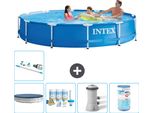 Piscina Intex Con Struttura Rotonda - 366 X 76 Cm - Blu - Include Copertura - Pacchetto Manutenzione - Pompa Filtro Per Piscina - Filtro - Hoover