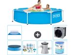 Piscina Intex Con Struttura Rotonda - 244 X 51 Cm - Blu - Include Copertura - Pacchetto Manutenzione - Pompa Filtro Per Piscina - Filtro - Copertura Del Terreno - Pompa Di Calore