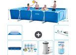 Piscina Intex Con Struttura Rettangolare - 450 X 220 X 84 Cm - Blu - Include Copertura - Pacchetto Manutenzione - Pompa Filtro Per Piscina - Filtro - Telo Di Fondo - Aspirapolvere