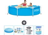 Piscina Intex Con Struttura Rotonda - 244 X 51 Cm - Blu - Include Tenda Da Sole - Pacchetto Di Manutenzione - Pompa Filtro Per Piscina - Filtro