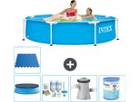 Piscina Intex Con Struttura Rotonda - 244 X 51 Cm - Blu - Include Copertura - Pacchetto Manutenzione - Pompa Filtro Per Piscina - Filtro - Piastrelle Per Il Pavimento
