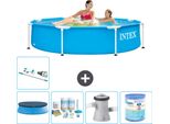 Piscina Intex Con Struttura Rotonda - 244 X 51 Cm - Blu - Include Copertura - Pacchetto Manutenzione - Pompa Filtro Per Piscina - Filtro - Aspirapolvere
