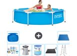 Piscina Intex Con Struttura Rotonda - 244 X 51 Cm - Blu - Pacchetto Manutenzione Incluso - Pompa Filtro Per Piscina - Filtro - Tappetino Solare - Scaletta - Pediluvio