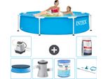 Piscina Intex Con Struttura Rotonda - 244 X 51 Cm - Blu - Include Copertura - Pompa Filtro Per Piscina - Filtro - Kit Di Pulizia - Sistema Di Acqua Salata -Per Piscina