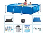 Piscina Intex Con Struttura Rettangolare - 220 X 150 X 60 Cm - Blu - Pacchetto Manutenzione Incluso - Pompa Filtro Per Piscina - Filtro - Aspirapolvere - Tappetino Solare - Piastrelle Per Pavimento