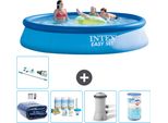 Piscina Gonfiabile Rotonda Easy Set Di Intex - 396 X 84 Cm - Blu - Include Tenda Da Sole - Pacchetto Manutenzione - Pompa Filtro Per Piscina - Filtro - Aspirapolvere