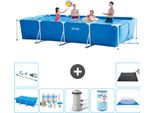 Piscina Intex Con Struttura Rettangolare - 450 X 220 X 84 Cm - Blu - Include Tenda Da Sole - Pacchetto Di Manutenzione - Pompa Filtro Per Piscina - Filtro - Telo Di Fondo - Aspirapolvere