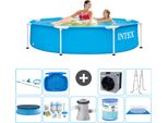 Piscina Intex Con Struttura Rotonda - 244 X 51 Cm - Blu - Include Copertura - Pacchetto Di Manutenzione - Pompa Filtro Per Piscina - Filtro - Telo Di Fondo - Kit Di Pulizia