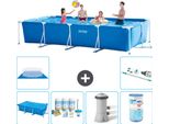 Piscina Intex Con Struttura Rettangolare - 450 X 220 X 84 Cm - Blu - Include Tenda Da Sole - Pacchetto Di Manutenzione - Pompa Filtro Per Piscina - Filtro - Telo Di Fondo - Aspirapolvere