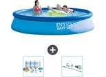 Piscina Gonfiabile Rotonda Easy Set Di Intex - 396 X 84 Cm - Blu - Pacchetto Manutenzione Incluso - Aspirapolvere