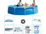 Piscina Intex Con Telaio Rotondo - 305 X 76 Cm - Blu - Include Copertura - Pacchetto Di Manutenzione - Pompa Filtro Per Piscina - Filtro - Copertura Del Terreno - Aspirapolvere
