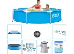 Piscina Intex Con Struttura Rotonda - 244 X 51 Cm - Blu - Include Copertura - Pacchetto Manutenzione - Pompa Filtro Per Piscina - Filtro - Telo Di Fondo - Aspirapolvere