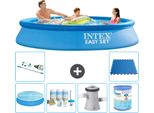 Piscina Gonfiabile Rotonda Easy Set Intex - 305 X 61 Cm - Blu - Include Tenda Da Sole - Pacchetto Manutenzione - Pompa Filtro Per Piscina - Filtro - Aspirapolvere - Piastrelle Per Pavimento
