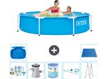 Piscina Intex Con Struttura Rotonda - 244 X 51 Cm - Blu - Pacchetto Di Manutenzione Incluso - Pompa Filtro Per Piscina - Filtro - Kit Di Pulizia - Scaletta - Pediluvio