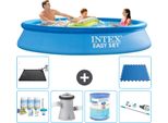 Piscina Gonfiabile Rotonda Intex Easy Set - 305 X 61 Cm - Blu - Pacchetto Manutenzione Incluso - Pompa Filtro Per Piscina - Filtro - Aspirapolvere - Tappetino Solare - Piastrelle Pavimento