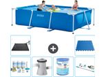Piscina Intex Con Struttura Rettangolare - 300 X 200 X 75 Cm - Blu - Pacchetto Manutenzione Incluso - Pompa Filtro Per Piscina - Filtro - Aspirapolvere - Tappeto Solare - Piastrelle Per Pavimento