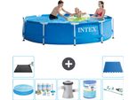 Piscina Intex Con Struttura Rotonda - 305 X 76 Cm - Blu - Include Tenda Da Sole - Pacchetto Manutenzione - Pompa Filtro Per Piscina - Filtro - Aspirapolvere - Tappeto Solare