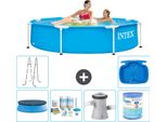 Piscina Intex Con Struttura Rotonda - 244 X 51 Cm - Blu - Include Copertura - Pacchetto Manutenzione - Pompa Filtro Per Piscina - Filtro - Scaletta - Pediluvio