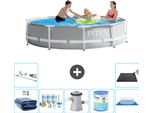 Piscina Intex Con Struttura A Prisma Rotondo - 305 X 76 Cm - Grigio - Include Tenda Da Sole - Pacchetto Manutenzione - Pompa Filtro Per Piscina - Filtro - Telo Di Fondo - Aspirapolvere