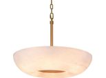 Casa Padrino Lampada A Sospensione In Alabastro/Ottone Antico Ø 60 X H. 15 Cm - Lampada A Sospensione In Metallo Con Paralume Rotondo In Alabastro - Lampada A Sospensione Per Soggiorno - Illuminazione - Qualità