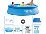 Piscina Gonfiabile Rotonda Easy Set Intex - 305 X 76 Cm - Blu - Include Tenda Da Sole - Pacchetto Manutenzione - Pompa Filtro Per Piscina - Filtro - Aspirapolvere - Piastrelle Per Pavimento