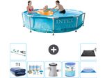Piscina Intex Con Struttura Rotonda - 305 X 76 Cm - Pressione Dell'acqua - Include Tenda Da Sole - Pacchetto Manutenzione - Pompa Filtro Per Piscina - Filtro - Telo Di Fondo - Aspirapolvere
