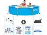 Piscina Intex Con Struttura Rotonda - 244 X 51 Cm - Blu - Pacchetto Manutenzione Incluso - Pompa Filtro Per Piscina - Filtro - Copertura Del Terreno - Aspirapolvere - Tappeto Solare