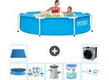Piscina Intex Con Struttura Rotonda - 244 X 51 Cm - Blu - Include Copertura - Pacchetto Di Manutenzione - Pompa Filtro Per Piscina - Filtro - Kit Di Pulizia - Piastrelle Per Il Pavimento
