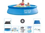 Piscina Gonfiabile Rotonda Intex Easy Set - 244 X 61 Cm - Blu - Include Copertura - Pacchetto Manutenzione - Pompa Filtro Per Piscina - Filtro - Aspirapolvere - Tappetino Solare