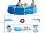 Piscina Intex Con Struttura Rotonda - 305 X 76 Cm - Blu - Inclusa Pompa Tenda Da Sole - Pacchetto Manutenzione - Filtro - Telo Di Fondo - Aspirapolvere