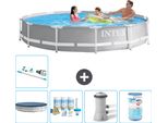 Piscina Intex Con Struttura A Prisma Rotondo - 366 X 76 Cm - Grigio - Include Copertura - Pacchetto Manutenzione - Pompa Filtro Per Piscina - Filtro - Hoover
