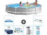 Piscina Intex Con Struttura A Prisma Rotondo - 366 X 76 Cm - Grigio - Include Tenda Da Sole - Pacchetto Di Manutenzione - Pompa Filtro Per Piscina - Filtro - Telo Di Fondo - Aspirapolvere
