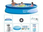 Piscina Gonfiabile Rotonda Intex Easy Set - 366 X 76 Cm - Blu - Incluso Tenda Con Pompa - Pacchetto Manutenzione - Filtro - Telo Di Fondo - Aspirapolvere