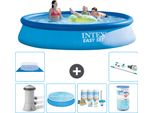 Piscina Gonfiabile Rotonda Intex Easy Set - 396 X 84 Cm - Blu - Incluso Tenda Con Pompa - Pacchetto Manutenzione - Filtro - Telo Di Fondo - Aspirapolvere