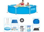 Piscina Intex Con Struttura Rotonda - 244 X 51 Cm - Blu - In Dotazione Tenda Da Sole - Pacchetto Manutenzione - Pompa Filtro Per Piscina - Filtro - Tappeto Solare - Scaletta
